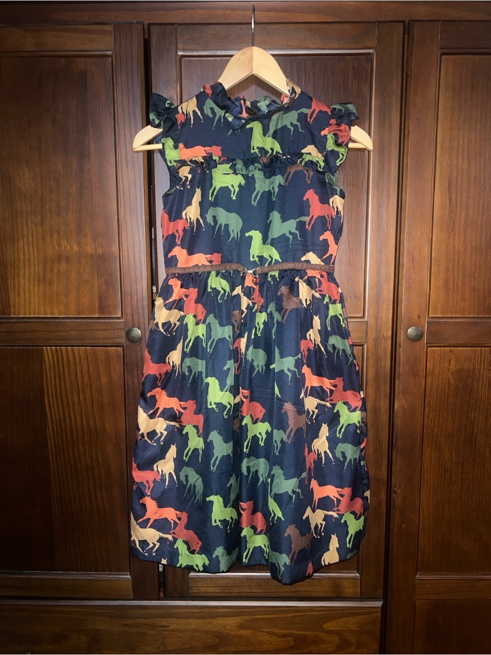Janie and Jack Equestrian Western Cowgirl Print Flutter Sleeve Dress Navy Sz 12